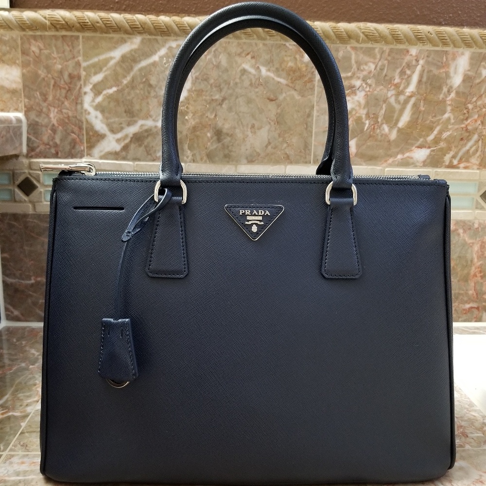 Prada Saffiano Baltic Blue Leather Tote Bag